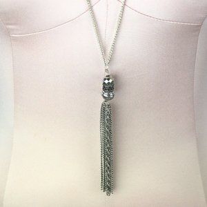 Color Long Necklace 32" Silver Tone with Beads and Tassel